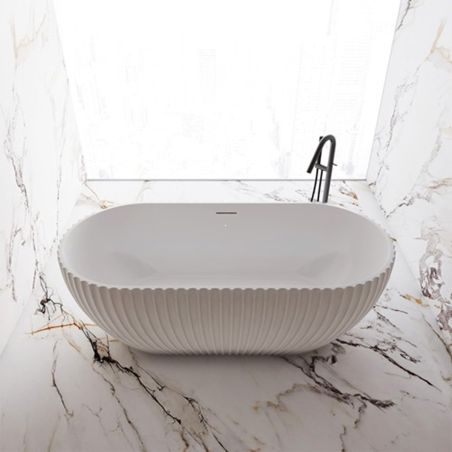 Cada de baie, freestanding, compozit mineral, ventil alb inclus, Alb Lucios, 170x80 cm, Bali