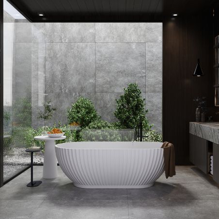 Cada de baie, freestanding, compozit mineral, ventil alb inclus, Alb Lucios, 170x80 cm, Bali