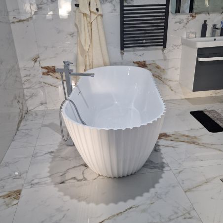 Cada de baie, freestanding, compozit mineral, ventil alb inclus, Alb Lucios, 170x80 cm, Bali