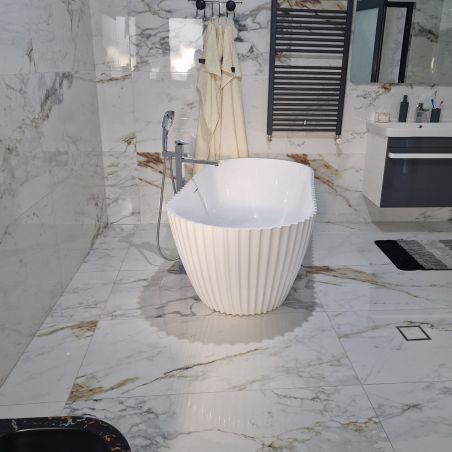 Cada de baie, freestanding, compozit mineral, ventil alb inclus, Alb Lucios, 170x80 cm, Bali