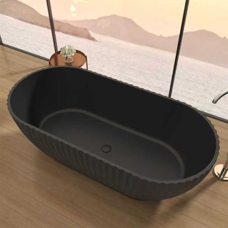 Cada de baie, freestanding, compozit mineral, ventil negru inclus, Negru Mat, 170x80 cm, Bali