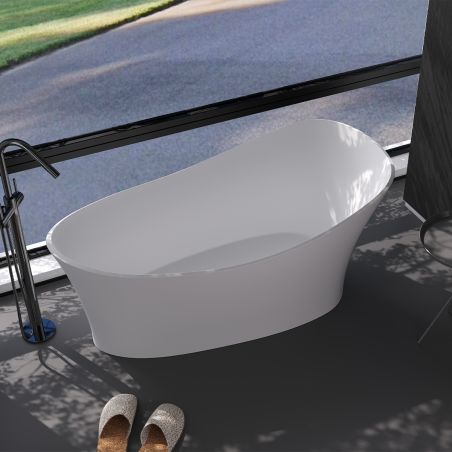 Cada de baie, freestanding, compozit mineral, ventil alb inclus, Alb Lucios,150x78 cm, Nice