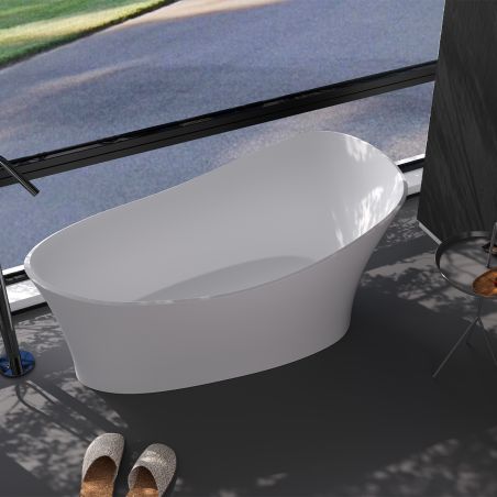 Cada de baie, freestanding, compozit mineral, ventil alb inclus, Alb Lucios,150x78 cm, Nice