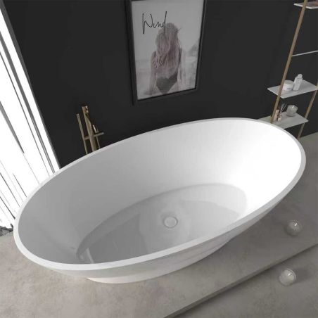 Cada de baie, freestanding, compozit mineral, ventil alb inclus, Alb Lucios, 160x83 cm, Edena