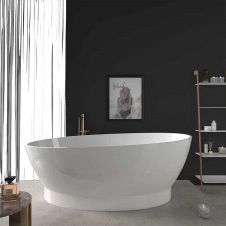 Cada de baie, freestanding, compozit mineral, ventil alb inclus, Alb Lucios, 160x83 cm, Edena