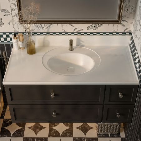 Lavoar, compozit mineral, montaj semi-incastrat, o gaura de baterie, ventil alb inclus, 78x56-63x48 cm, Nobile