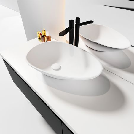 Lavoar compozit mineral, montaj pe blat, ventil alb inclus, 58x38x15 cm, Alb Lucios, Luna