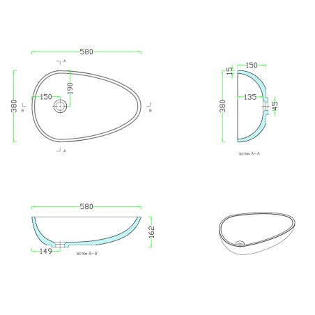 Lavoar compozit mineral, montaj pe blat, ventil alb inclus, 58x38x15 cm, Alb Lucios, Luna
