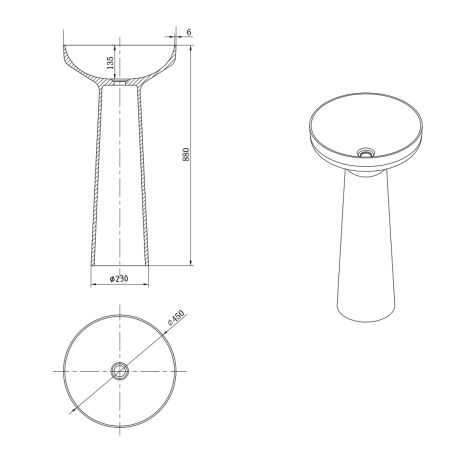 Lavoar stativ, Alb Lucios, freestandig, compozit mineral, ventil alb inclus, 45x45x88 cm, Geneva
