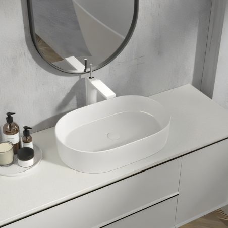 Lavoar compozit mineral, montaj pe blat, ventil alb inclus, 58x38 cm, Alb Lucios, Alto