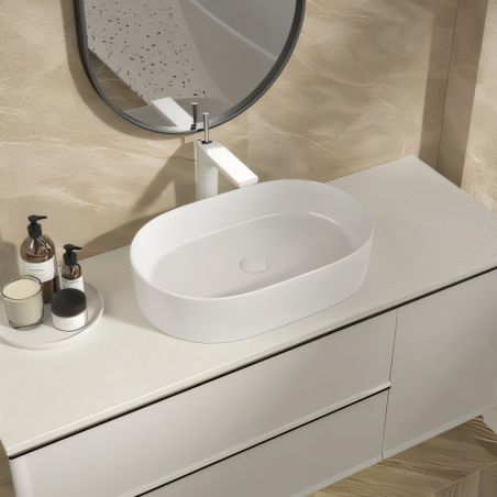 Lavoar compozit mineral, montaj pe blat, ventil alb inclus, 58x38 cm, Alb Lucios, Alto