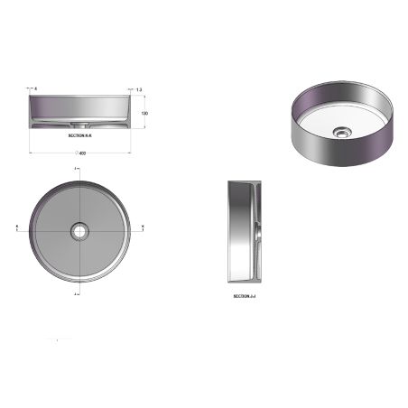 Lavoar, CristalMood, Negru transparent, 40x40x13 cm, Canto