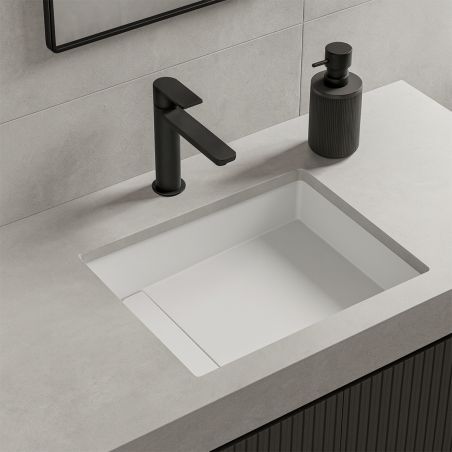 Lavoar, compozit mineral, scurgere ascunsa, montaj incastrat, Alb Lucios, 58-68x45x17 cm Milo