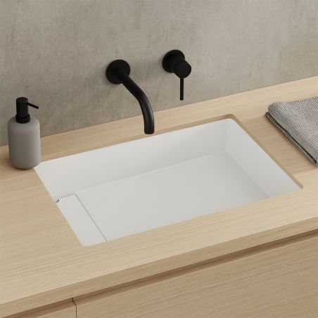 Lavoar, compozit mineral, scurgere ascunsa, montaj incastrat, Alb Lucios, 58-68x45x17 cm Milo