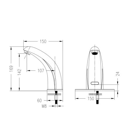 Baterie lavoar, senzor, alimentare cu baterii sau la curent, alama, perlator, montaj pe lavoar, Crom, Alvo