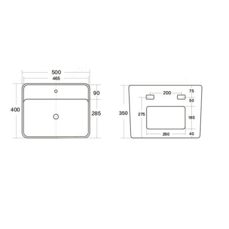 Lavoar, Alb Lucios,  montaj suspendat, cu gaura de baterie 50x40 cm, Alfonso