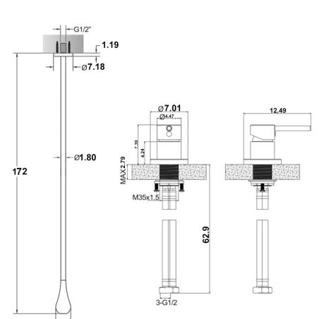 Baterie lavoar Maty cu montaj din tavan, Negru mat, Royalty Line by Ego