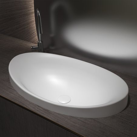 Lavoar compozit mineral , montaj semi-incastrat, ventil alb inclus, 60x37 cm, Alb Lucios Sola