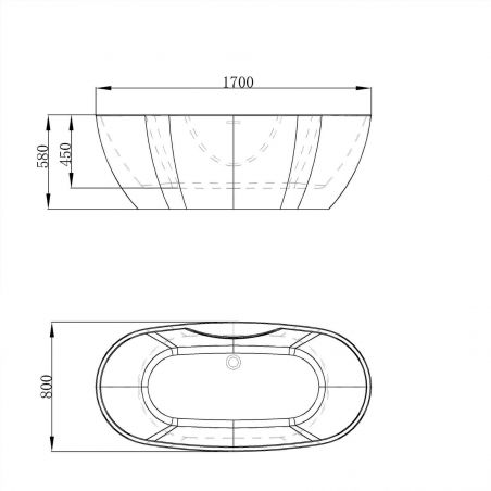 Cada de baie EGO 605, freestanding, 170 cm, baterie integrata cu finisaj crom, acril sanitar termoactiv, alb
