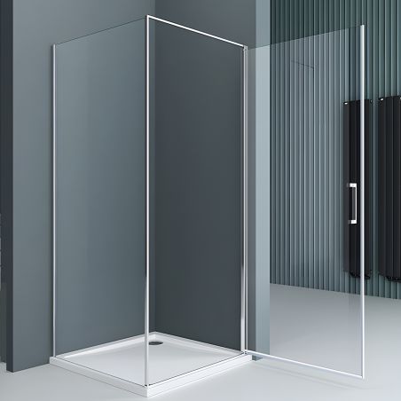 Cabina de dus, perete fix, usa batanta, sticla 8 mm, securizata, profil, maner Crom, dimensiuni: 90-100 x 90-100, Ego-36