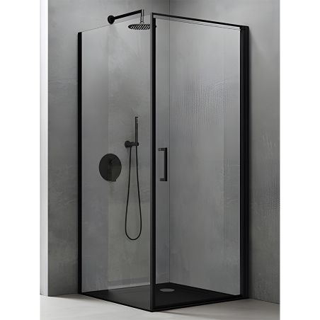 Cabina de dus, perete fix, usa batanta, sticla 8 mm, securizata, profil, maner Negru, dimensiuni: 90-100 x 90-100, Ego-36