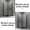 Cabina de dus, perete fix, usa batanta, sticla 8 mm, securizata, profil, maner Negru, dimensiuni: 90-100 x 90-100, Ego-36
