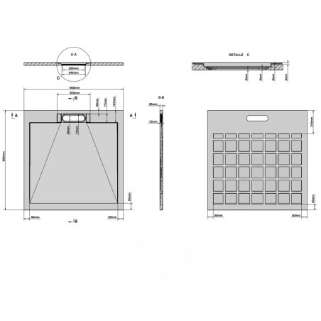 Cadita de dus compozit mineral, dimensiuni 70-90 x 80-160 cm, inaltime 2.5 cm, scugere ascunsa, decupabila, Alb, Antonio