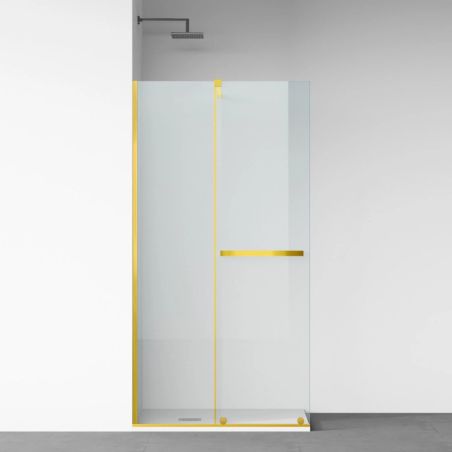 Perete dus Walk-In, sticla securizata de 6 mm, 2 elemente, glisant, dimensiuni 120x200 cm,  Auriu Mat, Benito
