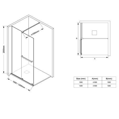 Perete dus Walk-In, sticla securizata de 6 mm, 2 elemente, glisant, dimensiuni 120x200 cm,  Auriu Mat, Benito