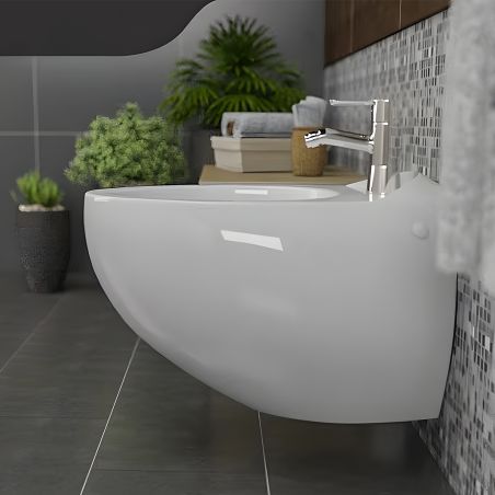 Vas Bideu EGO Angelo, Alb, 57x40 cm, montaj suspendat, cu preaplin