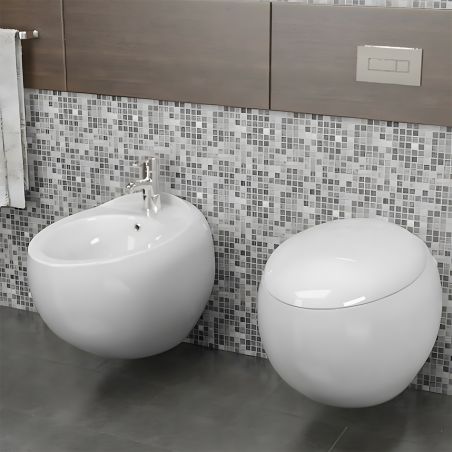 Vas Bideu EGO Angelo, Alb, 60x40 cm, montaj suspendat, cu preaplin