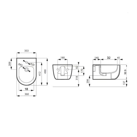Vas bideu EGO Michael, 49x36 cm, Negru, Power Colour, semi-mat, montaj suspendat, cu preaplin