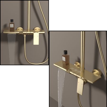 Sistem de dus si cada, Piano keys, suport obiecte, 3 functii, montaj pe perete, Auriu Mat, Bari