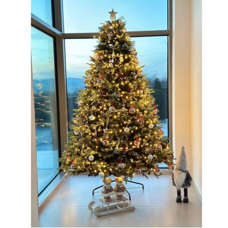 Brad de Craciun premium, Normandian PE, ramuri 3D, suport metalic inclus, 220 cm