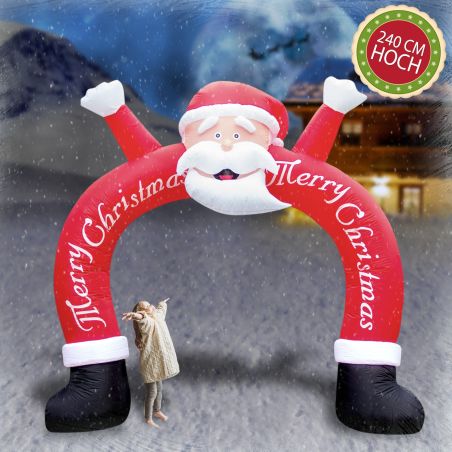 Figurina gonflabila cu pompa electrica inclusa, 240 cm inaltime, 3 Leduri decorative, Mos Craciun pergola poarta