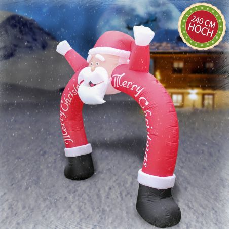Figurina gonflabila cu pompa electrica inclusa, 240 cm inaltime, 3 Leduri decorative, Mos Craciun pergola poarta