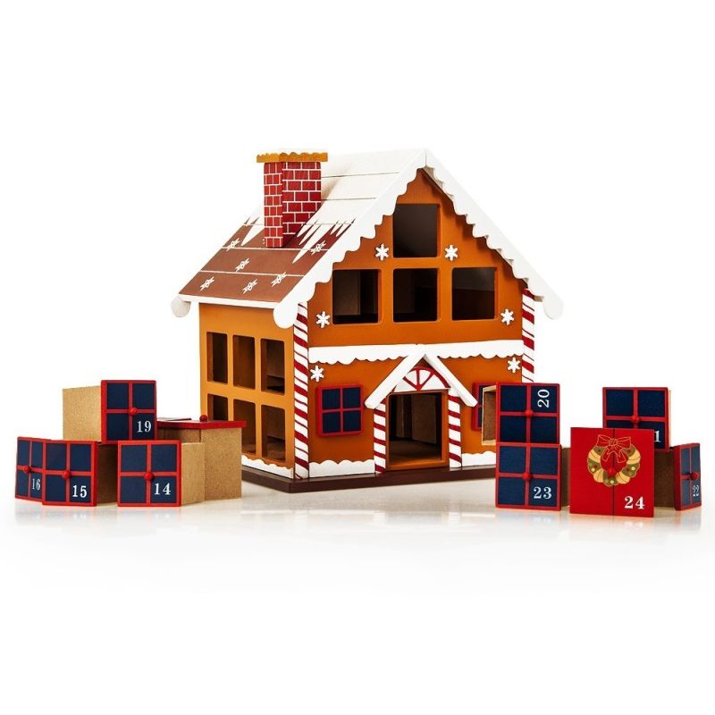Decoratiune Craciun, Calendar Advent cu 24 sertare, Casuta, MDF, 29x21 cm, Ego