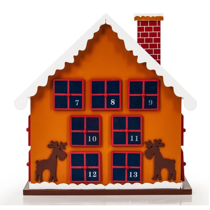 Decoratiune Craciun, Calendar Advent cu 24 sertare, Casuta, MDF, 29x21 cm, Ego