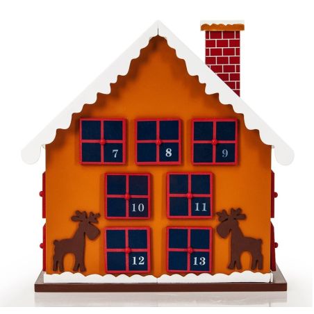 Decoratiune Craciun, Calendar Advent cu 24 sertare, Casuta, MDF, 29x21 cm, Ego