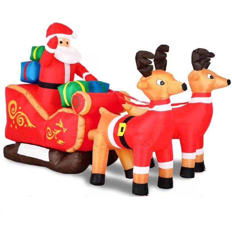 Figurina gonflabila cu pompa electrica inclusa, 240x92 cm, Iluminat, 6 Leduri decorative, Ego-Mos Craciun cu sanie