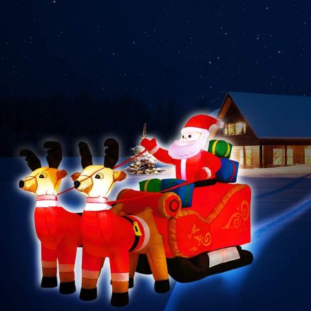 Figurina gonflabila cu pompa electrica inclusa, 240x92 cm, Iluminat, 6 Leduri decorative, Ego-Mos Craciun cu sanie