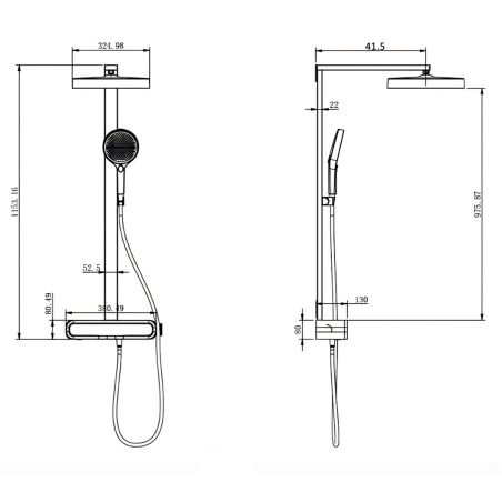 Sistem de dus cu termostat, afisaj Led temperatura, suport obiecte, 3 functii, suport, Gun Grey, Prisma