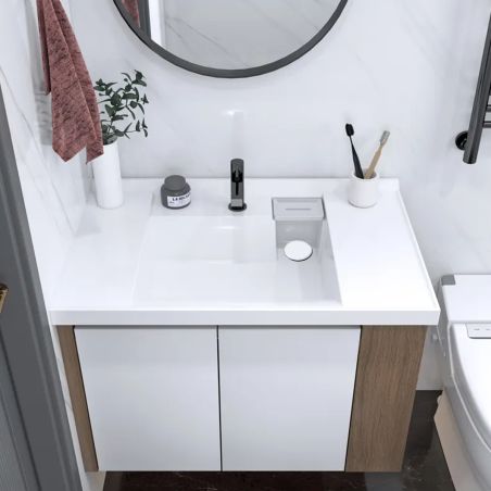 Lavoar, compozit mineral, montaj semi-incastrat, o gaura de baterie, suport de sapun si ventil alb inclus, 80x55 cm, Oslo