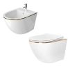 Set vas wc si bideu Ben, Gold Line, 49x37 cm montaj suspendat, capac duroplast, ceramica sanitara