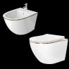 Set vas wc si bideu Ben, Gold Line, 49x37 cm montaj suspendat, capac duroplast, ceramica sanitara