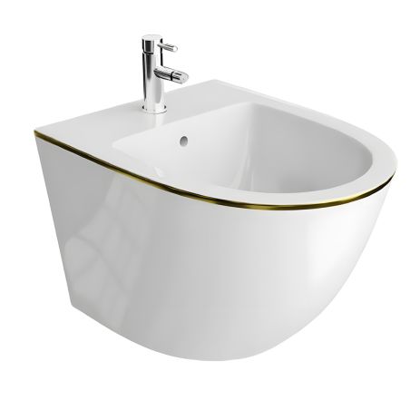 Set vas wc si bideu Ben, Gold Line, 49x36 cm montaj suspendat, capac duroplast, ceramica sanitara