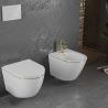 Set vas wc si bideu Ben, Gold Line, 49x37 cm montaj suspendat, capac duroplast, ceramica sanitara