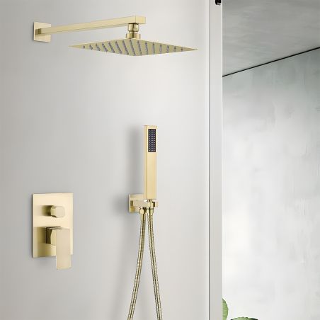 Sistem de dus, baterie incastrata, 2 functii, dus tip ploaie, Auriu Mat, Venice