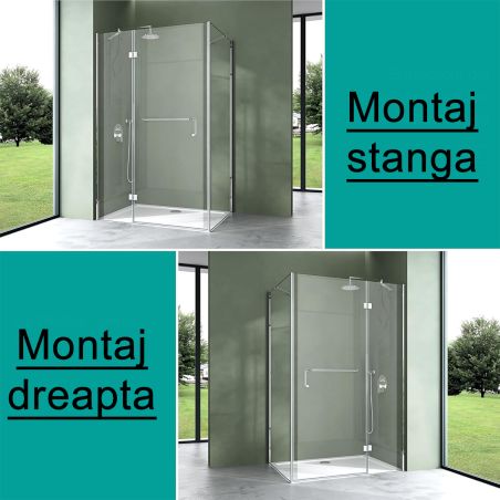 Cabina 04, perete fix si usa batanta, sticla securizata 6 mm, dimensiune 75-100x90-140 cm
