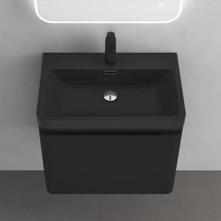 Mobilier baie din Mdf cu lavoar din compozit, inchidere Soft-Close, 60x42x50 cm, Negru Mat, Verona